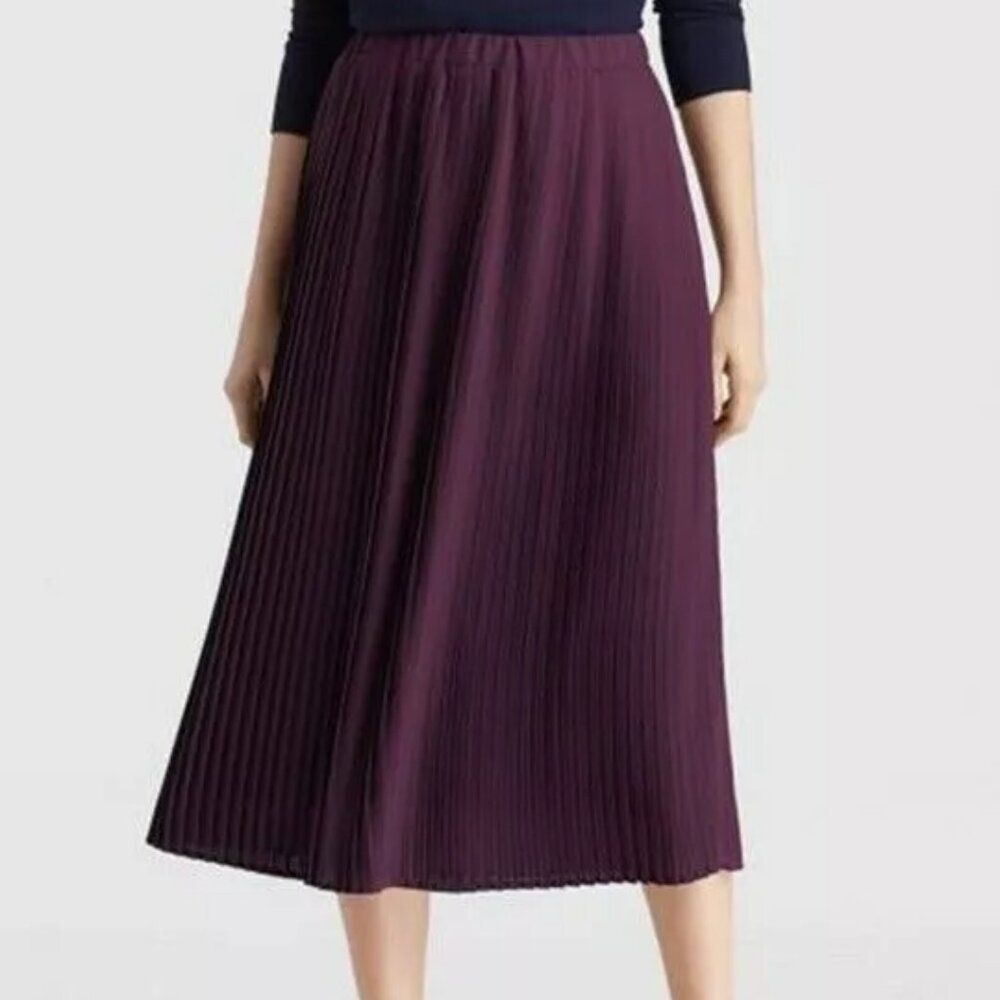Eileen Fisher Purple Pleated Pull On Midi Skirt Size 10